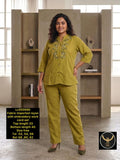 Women Beige Embroidered Imported Rayon Co-ord Set
