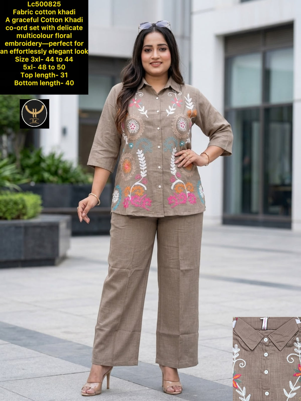 Pure comfort with elegant look! Premium Cotton Khadi co-ord set with beautiful multicolour floral embroidery