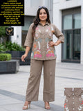 Pure comfort with elegant look! Premium Cotton Khadi co-ord set with beautiful multicolour floral embroidery