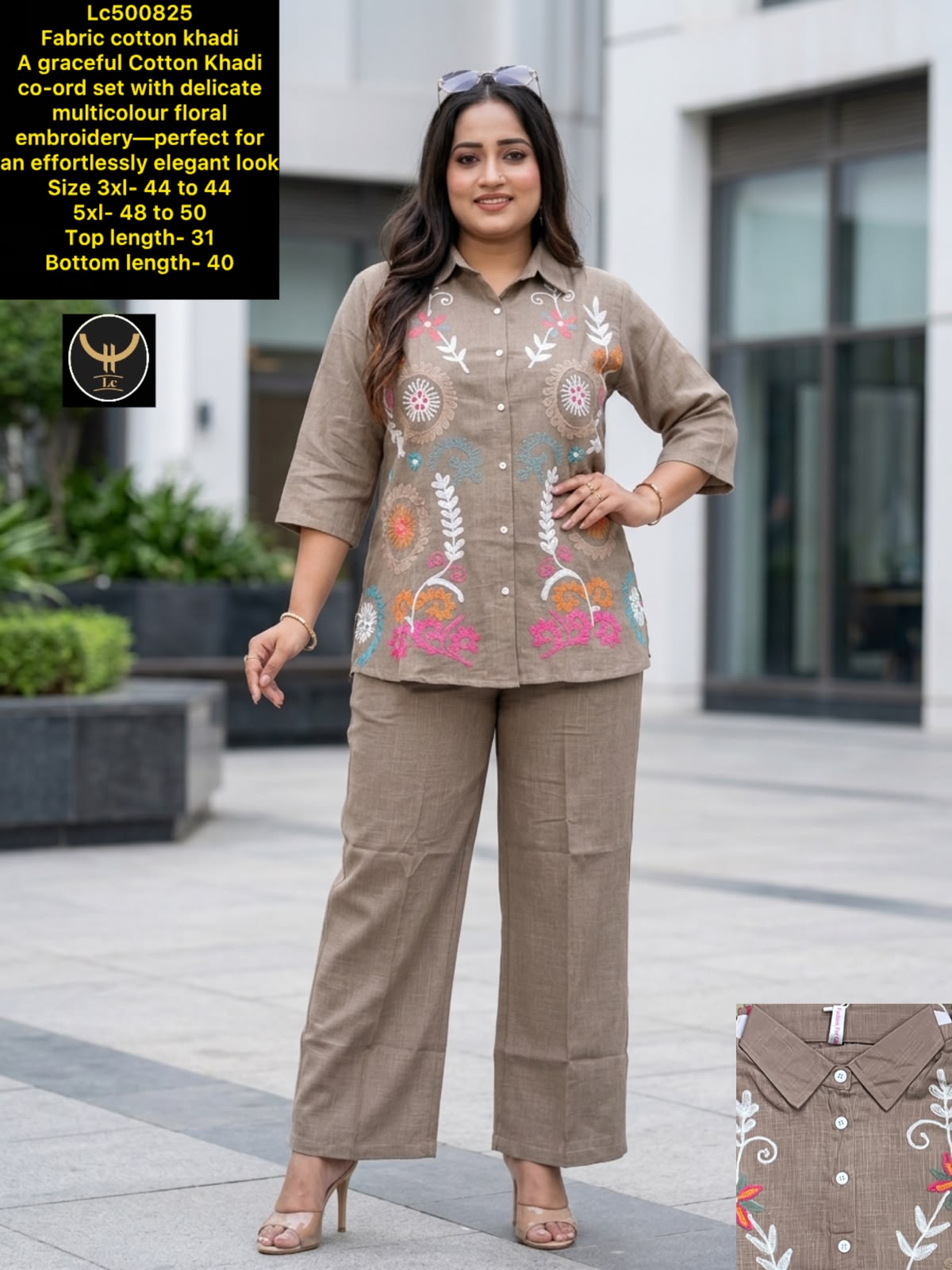 Pure comfort with elegant look! Premium Cotton Khadi co-ord set with beautiful multicolour floral embroidery