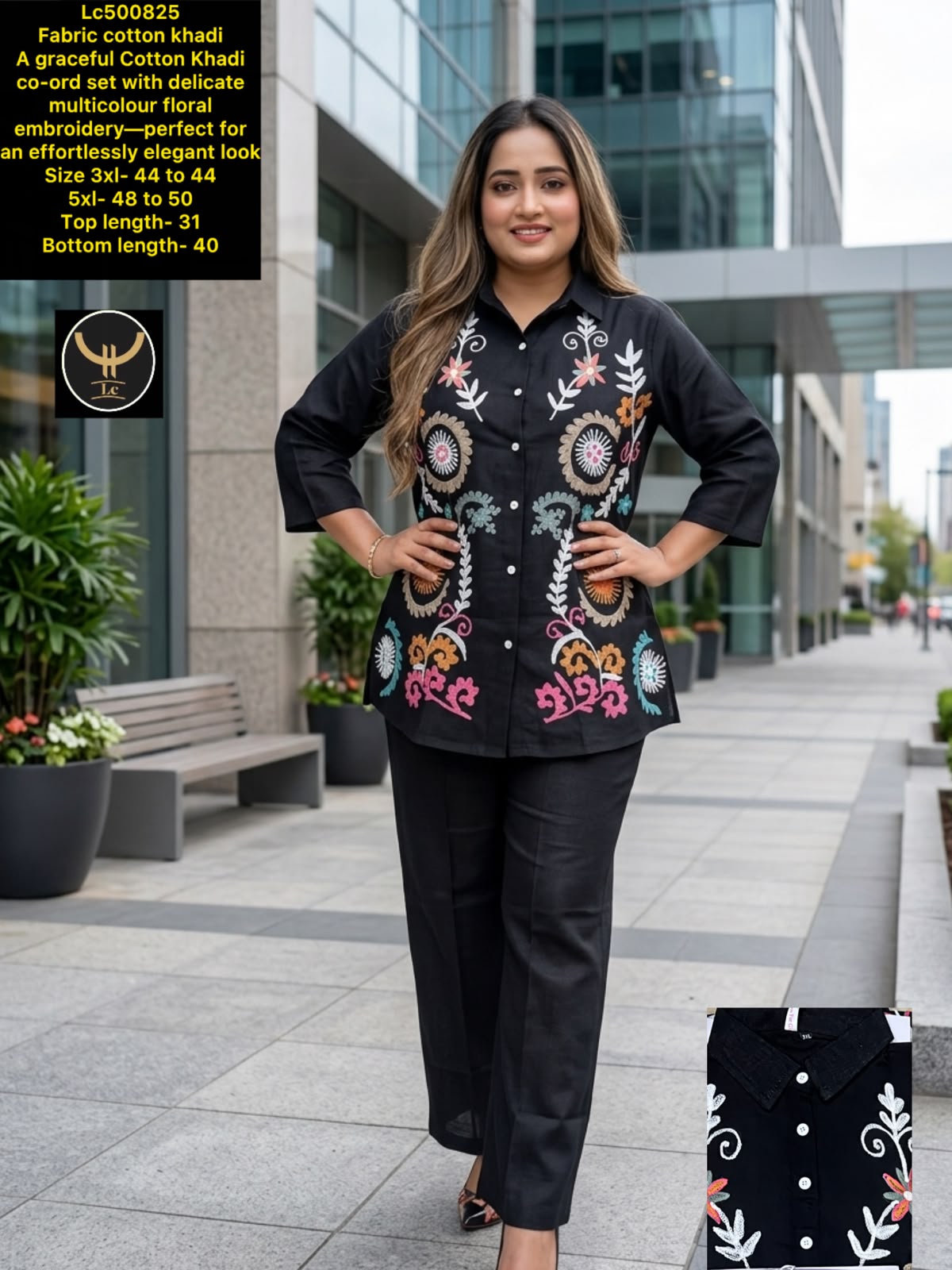 Pure comfort with elegant look! Premium Cotton Khadi co-ord set with beautiful multicolour floral embroidery