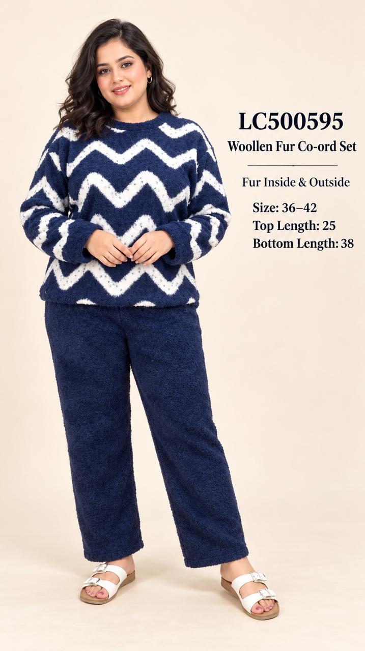 Stay cozy and stylish this season with this trendy woollen fur co-ord set!