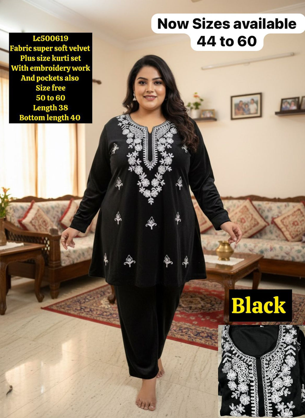 super soft velvet Kurti set With embroidery work