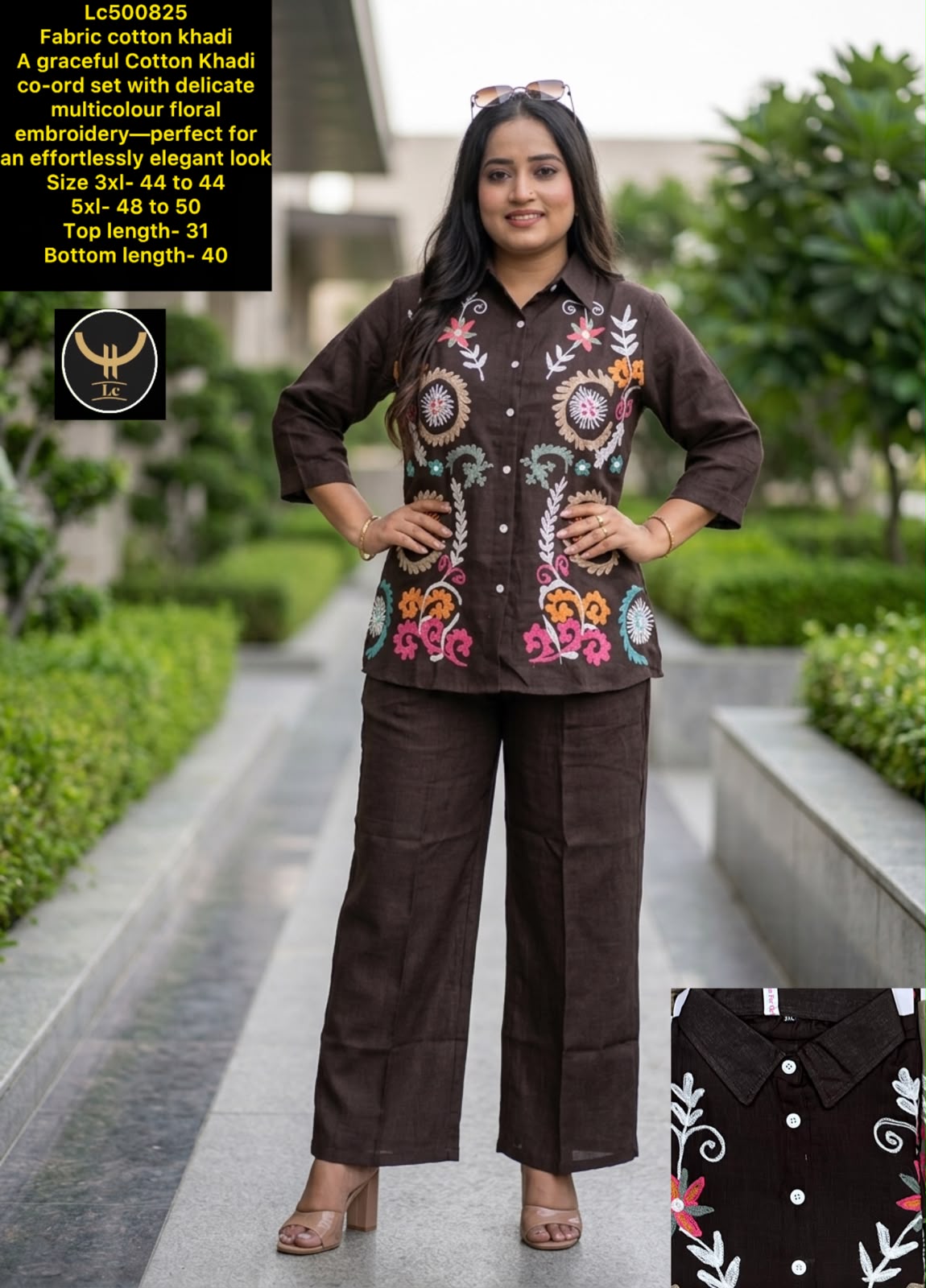 Pure comfort with elegant look! Premium Cotton Khadi co-ord set with beautiful multicolour floral embroidery