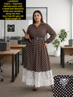 Polka Dot Lace-Detail Midi Dress