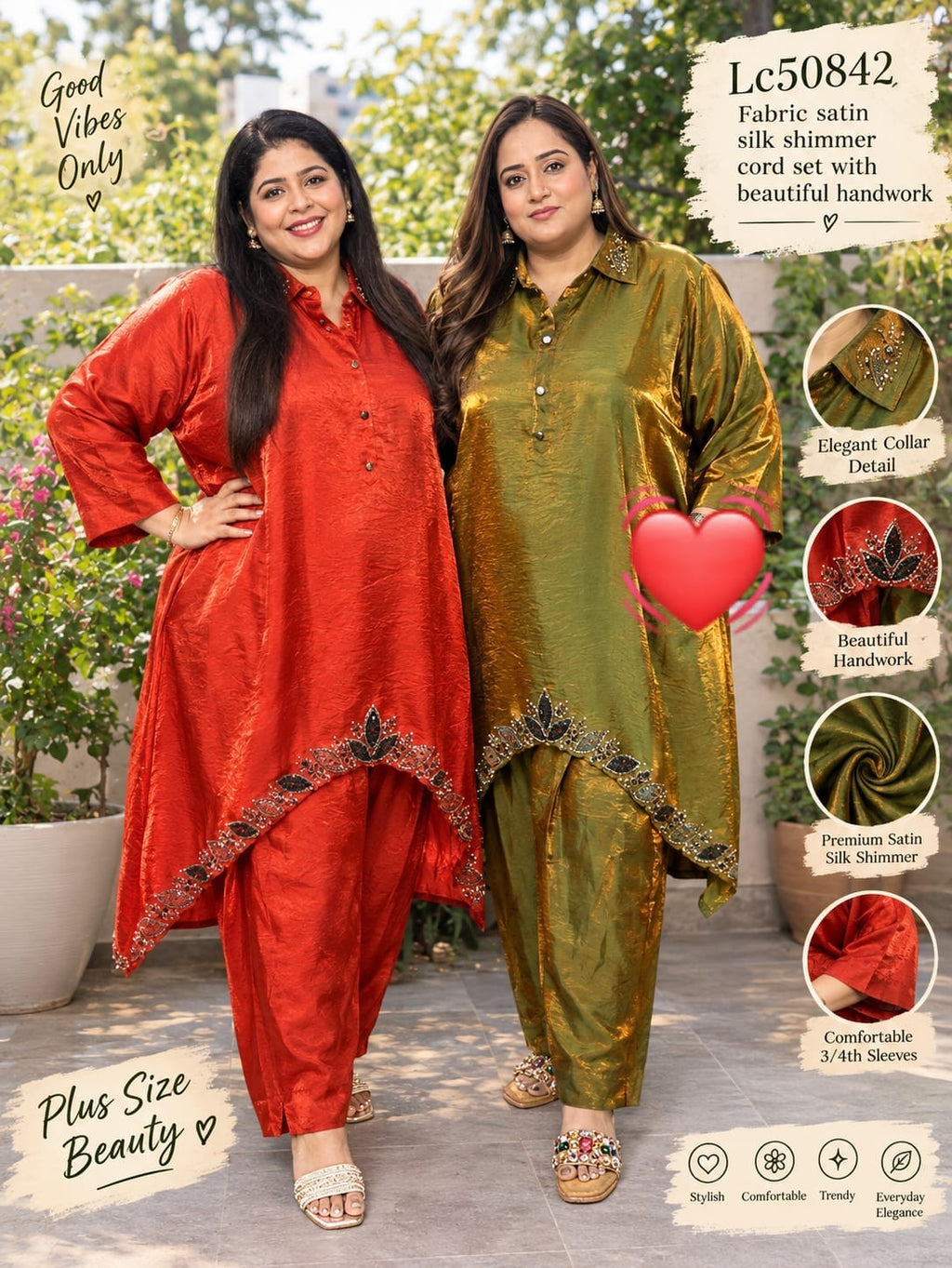 Gorgeous Satin Silk Shimmer Co-Ord Set with Handwork 