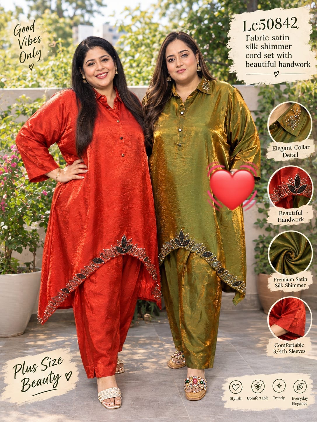 Gorgeous Satin Silk Shimmer Co-Ord Set with Handwork 