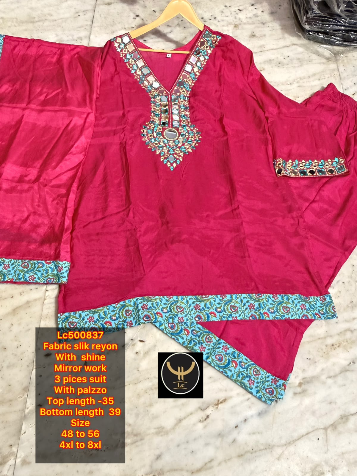 Gorgeous Silk Rayon Mirror Work 3-Piece Suit Set with Palazzo 