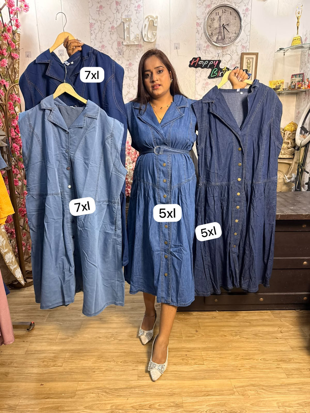 Classic Cotton Denim Sleeveless Midi Dress 