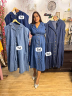Classic Cotton Denim Sleeveless Midi Dress 