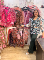 Gorgeous Imported Organza Floral Jacket Co-Ord Set with Bow Accent 