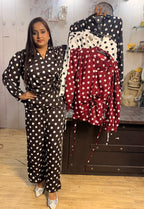 Chic Polka Dot Imported Crepe Co-Ord Set with Rose Detailing 