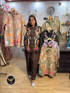 Pure comfort with elegant look! Premium Cotton Khadi co-ord set with beautiful multicolour floral embroidery
