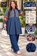 Plus Size Silk Printed Co-Ord Set with Tassels 