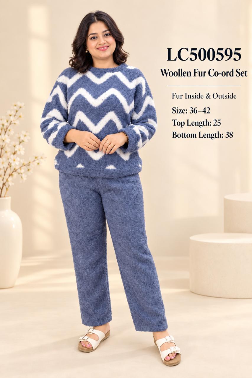Stay cozy and stylish this season with this trendy woollen fur co-ord set!