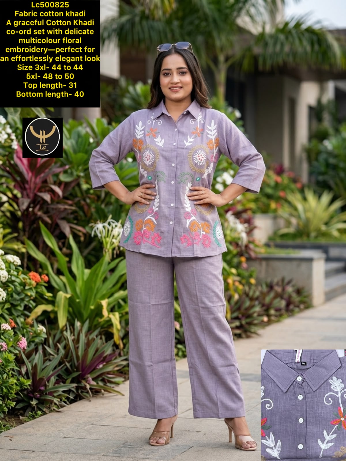 Pure comfort with elegant look! Premium Cotton Khadi co-ord set with beautiful multicolour floral embroidery
