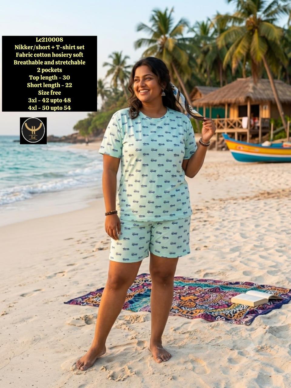 Women's Plus Size Printed T-Shirt & Shorts /Nikker Set