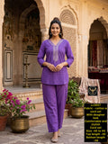 Women Cotton 2-Piece Co-ord Set with Embellished Neckline