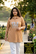 Plus Size Shimmer Rhinestone Text Casual Tunic Top with Collar