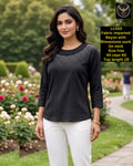 Women Black Imported Rayon Top with Sparkling Rhinestone Neckline