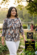 Women Abstract Floral Print Power Net Top with 3/4th Sleeves