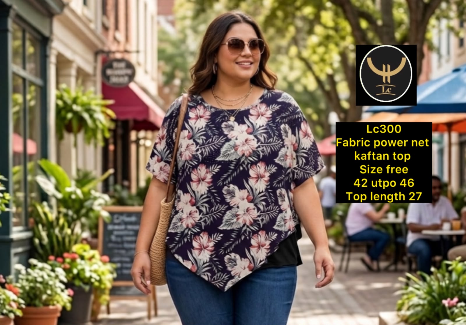Flowy Power Net Botanical Leaf Print Round Neck Short Kaftan Top