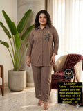 Women Mocha Brown Imported 2-Piece Co-ord Set with Stone Patch Work