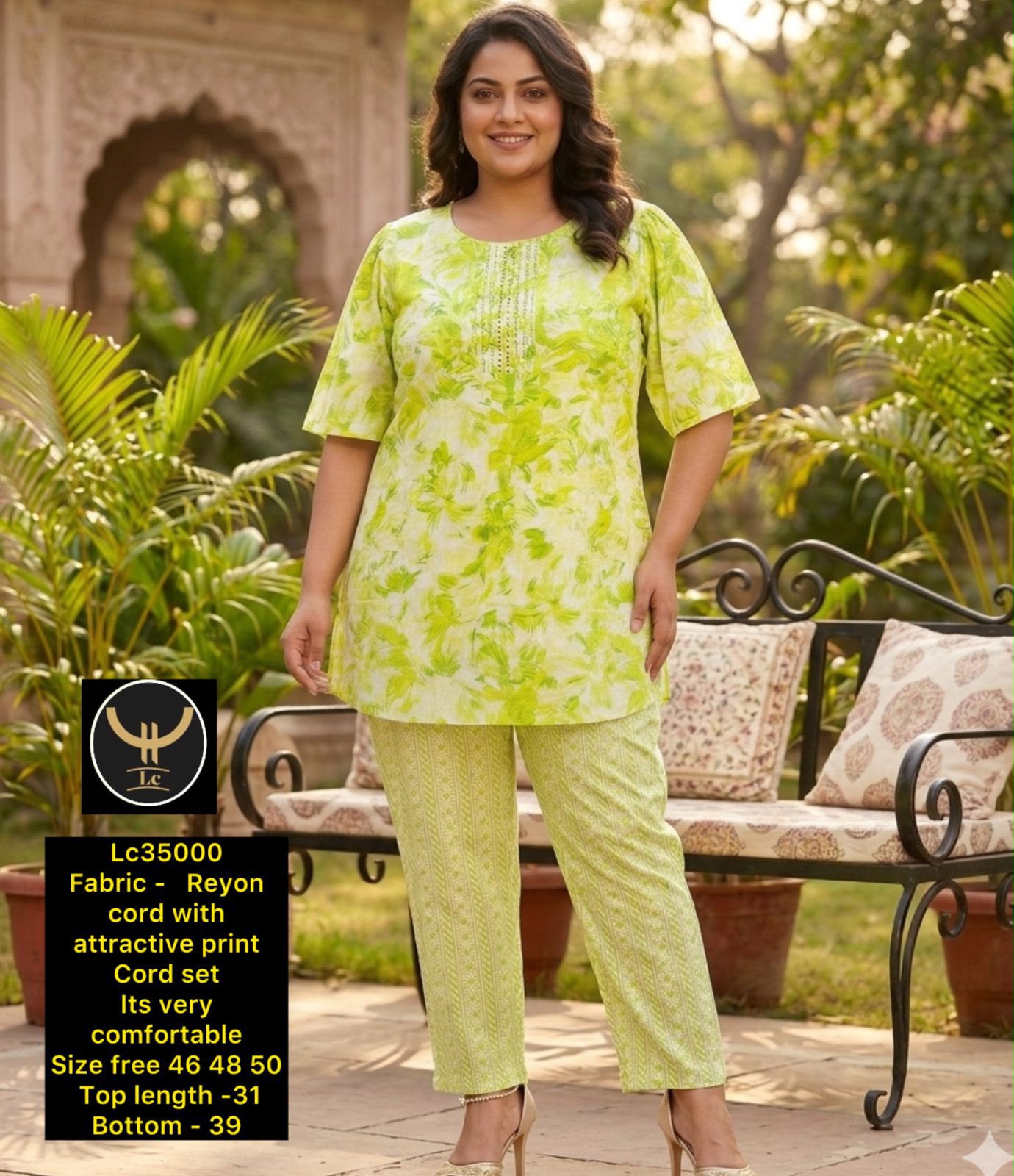 Breezy Comfort: Relaxed-Fit Printed Rayon Tunic & Pant Set for Plus Size