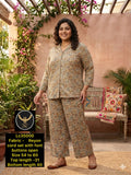 Earthy Elegance: Soft Taupe & Sage Botanical Printed Rayon Shirt & Trouser Set