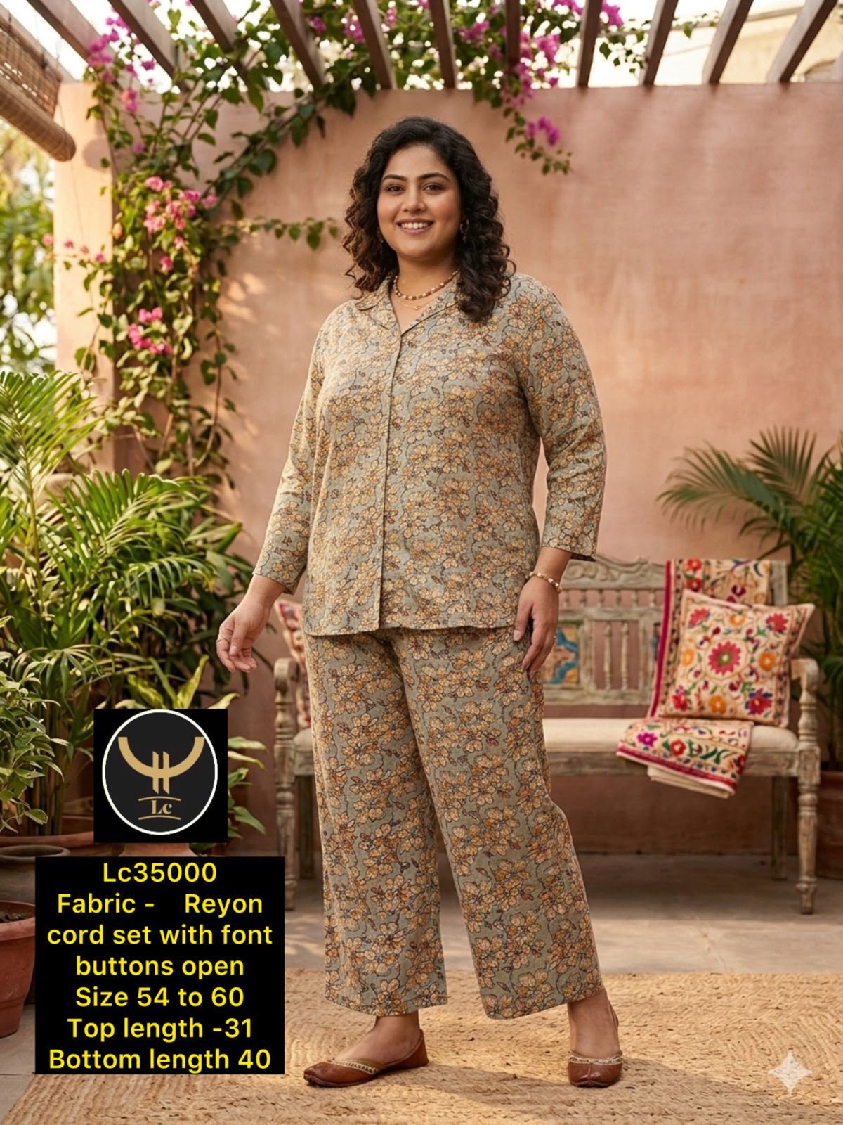 Earthy Elegance: Soft Taupe & Sage Botanical Printed Rayon Shirt & Trouser Set