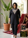 Traditional Cold-Shoulder Real Mirror Yoke Tunic & Trouser Pant Set