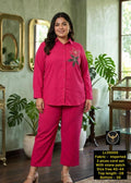 Women Rani Pink Imported 2-Piece Co-ord Set with Stone Patch Work