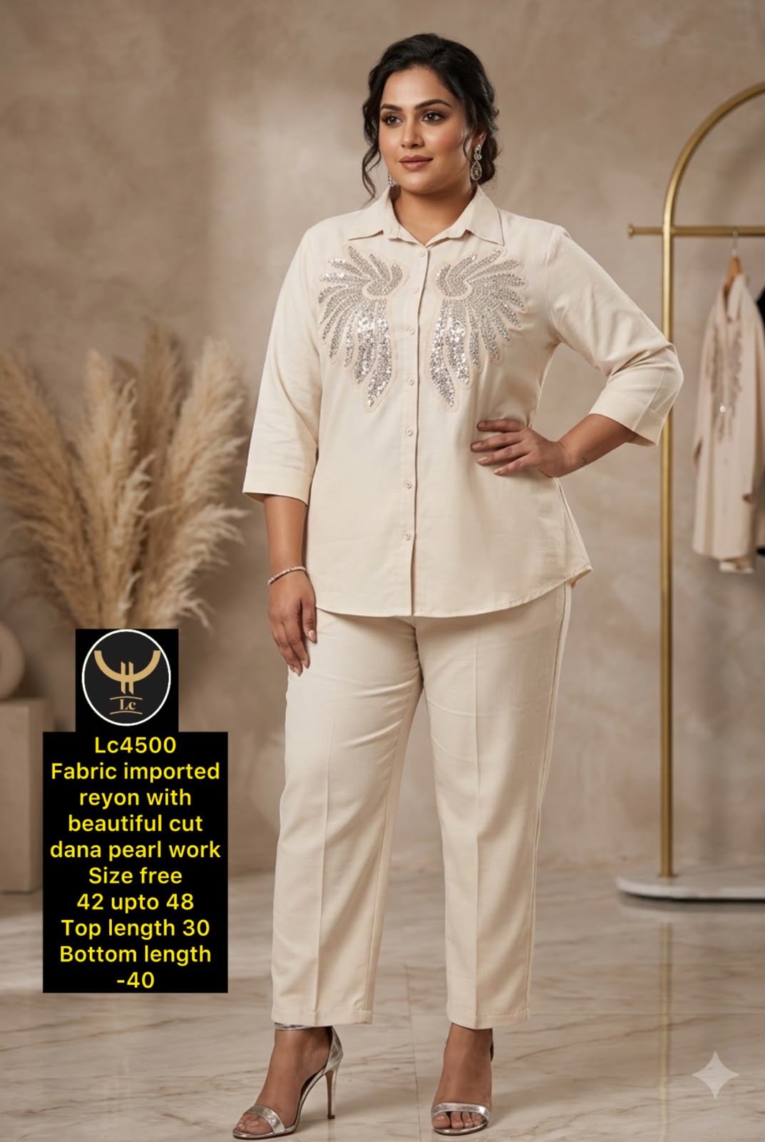 Women's Designer Cut Dana & Pearl Handwork Rayon Top & Bottom Set