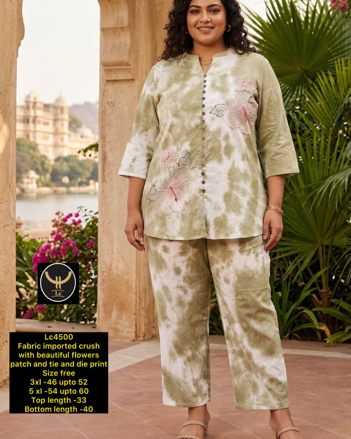 Women Tie-Dye Crush Fabric Co-ord Set with Floral Patches
