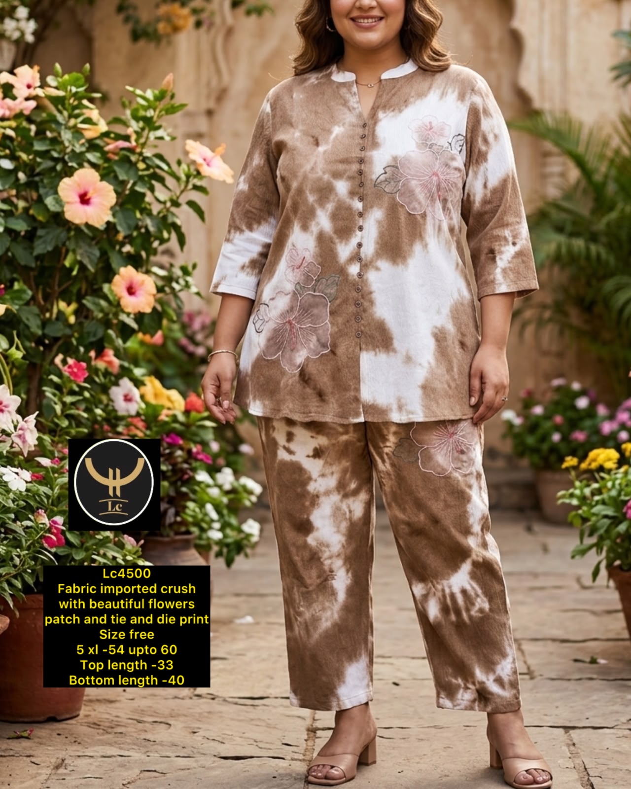 WomenTie-Dye Crush Fabric Co-ord Set with Floral Patches
