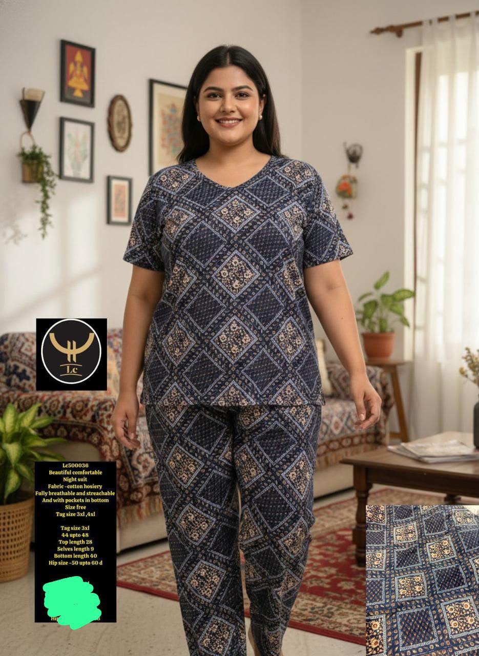 Ultra-Comfortable Printed Cotton Hosiery Lounge & Night Suit Set with Pockets
