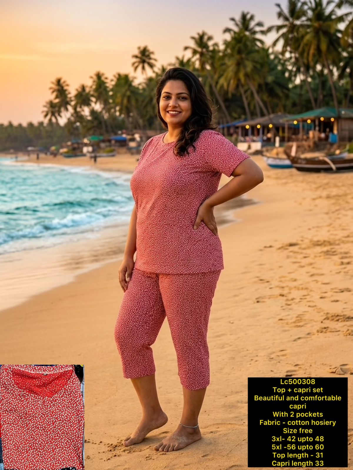 Women's Plus Size Printed Top & Capri Set