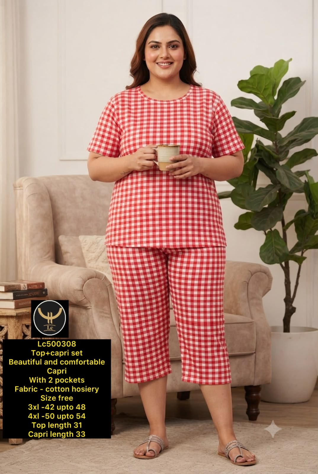 Women's Plus Size Printed Top & Capri Set