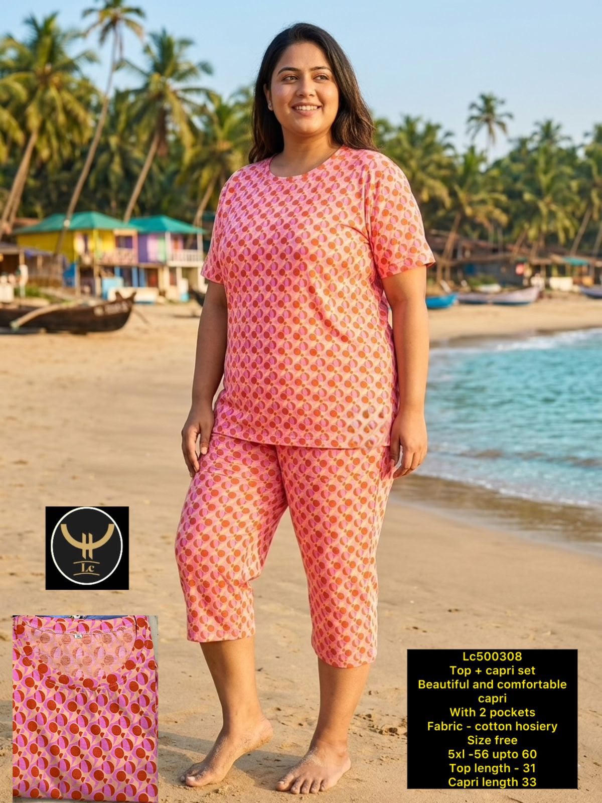 Women's Plus Size Printed Top & Capri Set