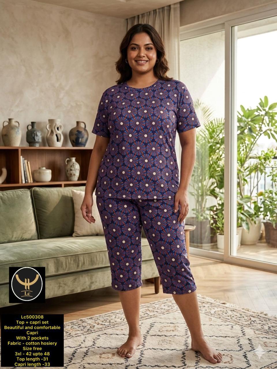 Women's Plus Size Printed Top & Capri Set