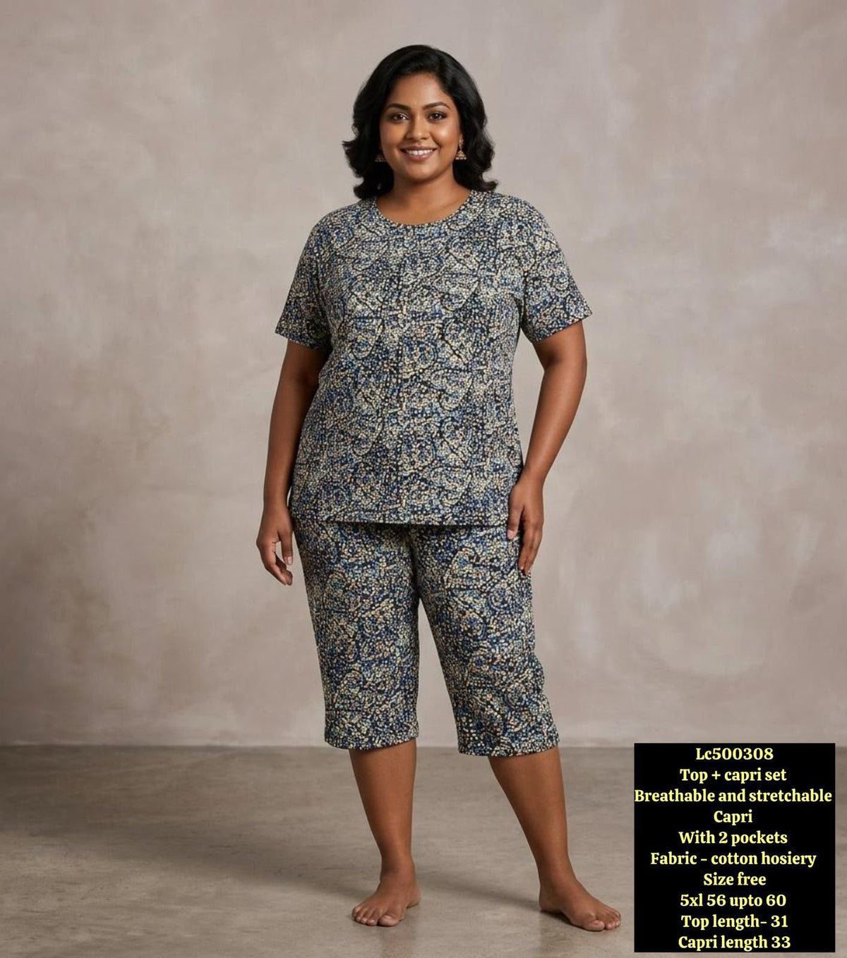 Women's Plus Size Printed Top & Capri Set
