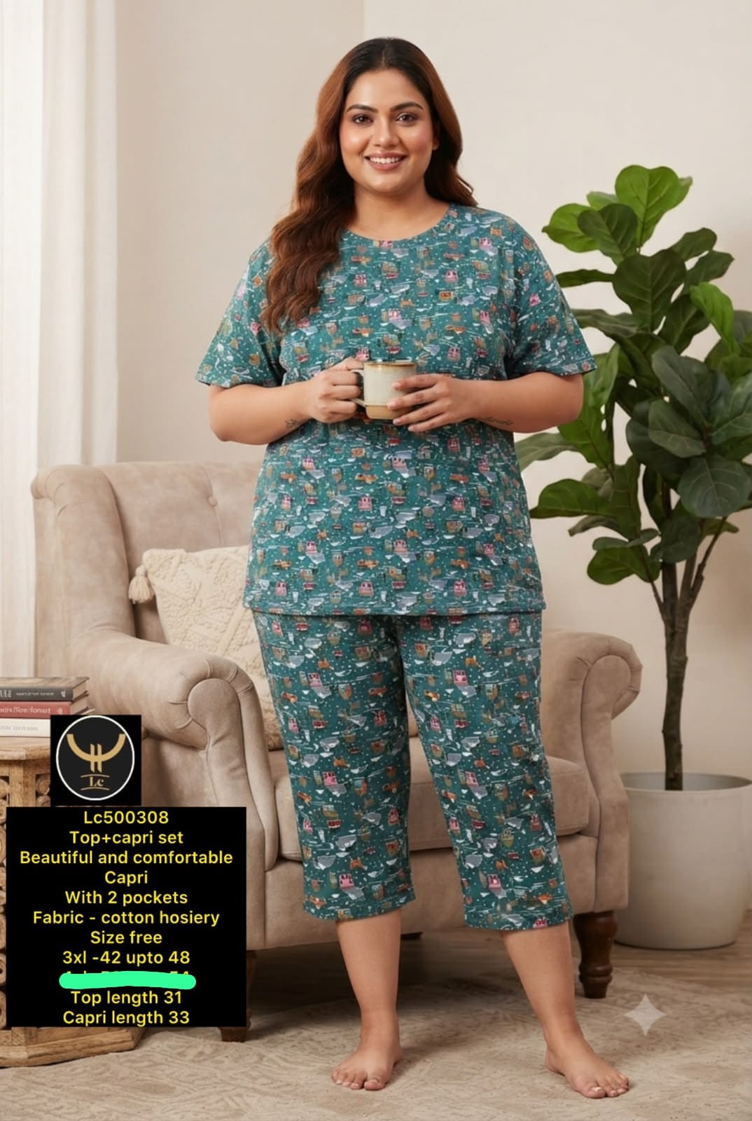 Women's Plus Size Printed Top & Capri Set