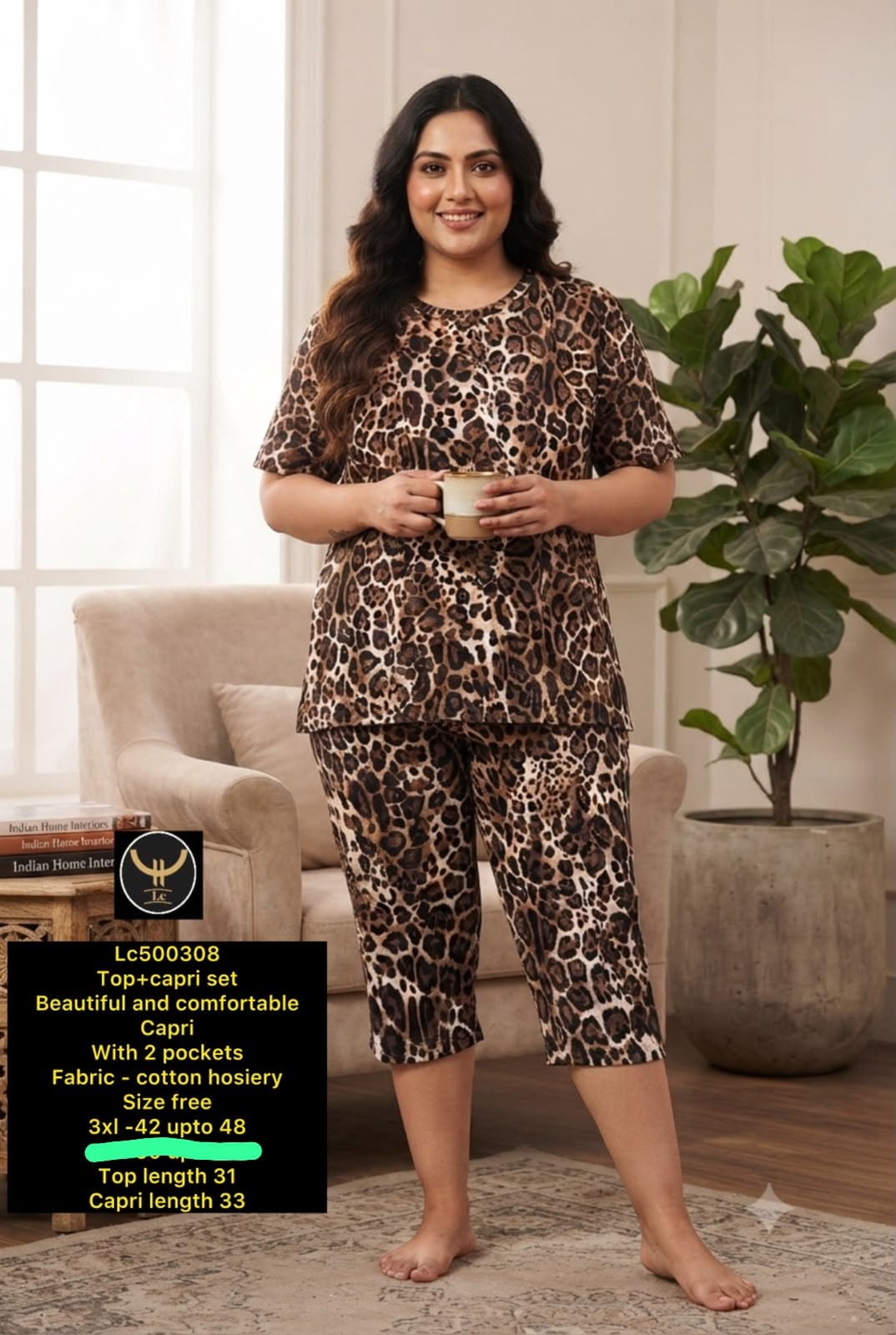 Women's Plus Size Printed Top & Capri Set