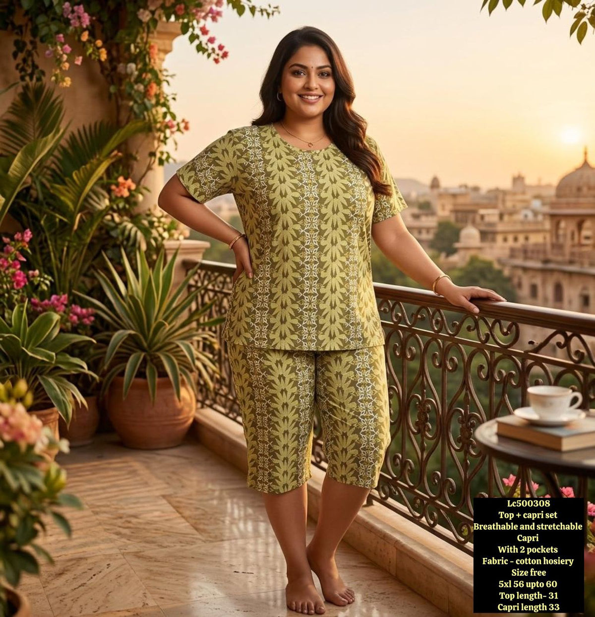 Women's Plus Size Printed Top & Capri Set
