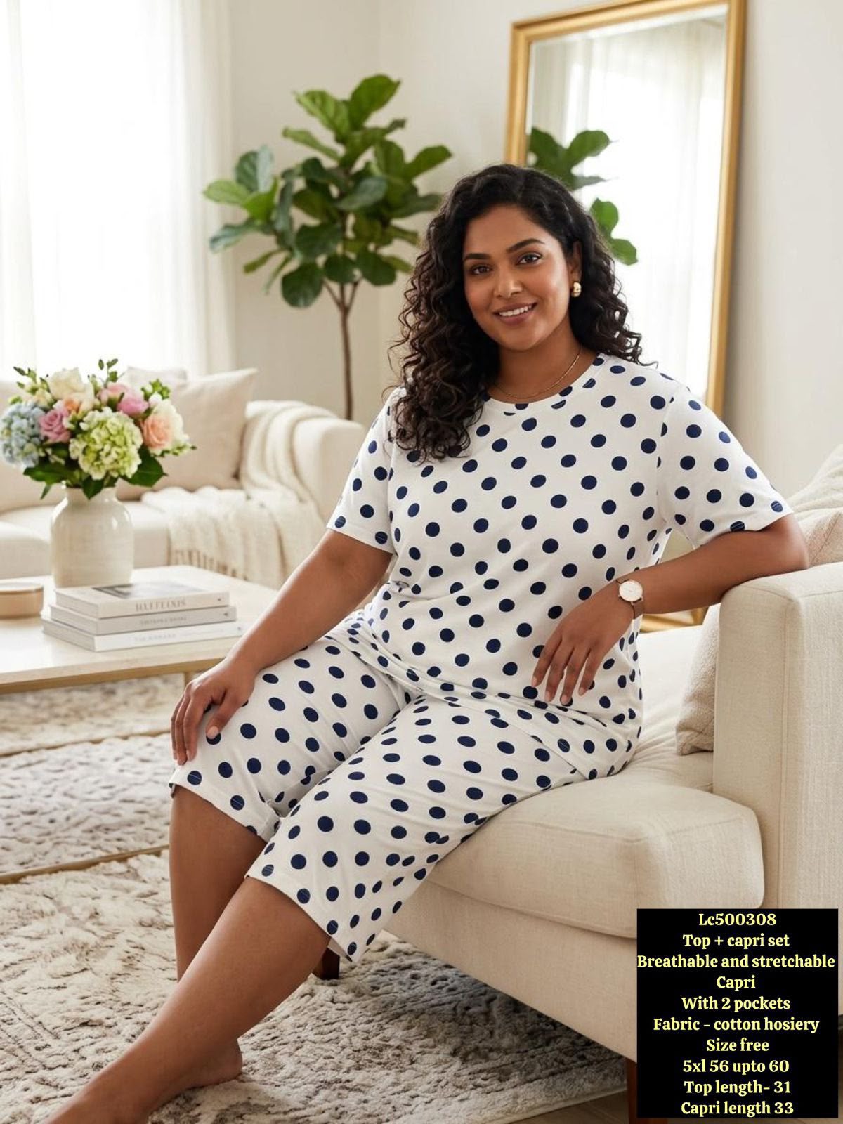 Women's Plus Size Printed Top & Capri Set
