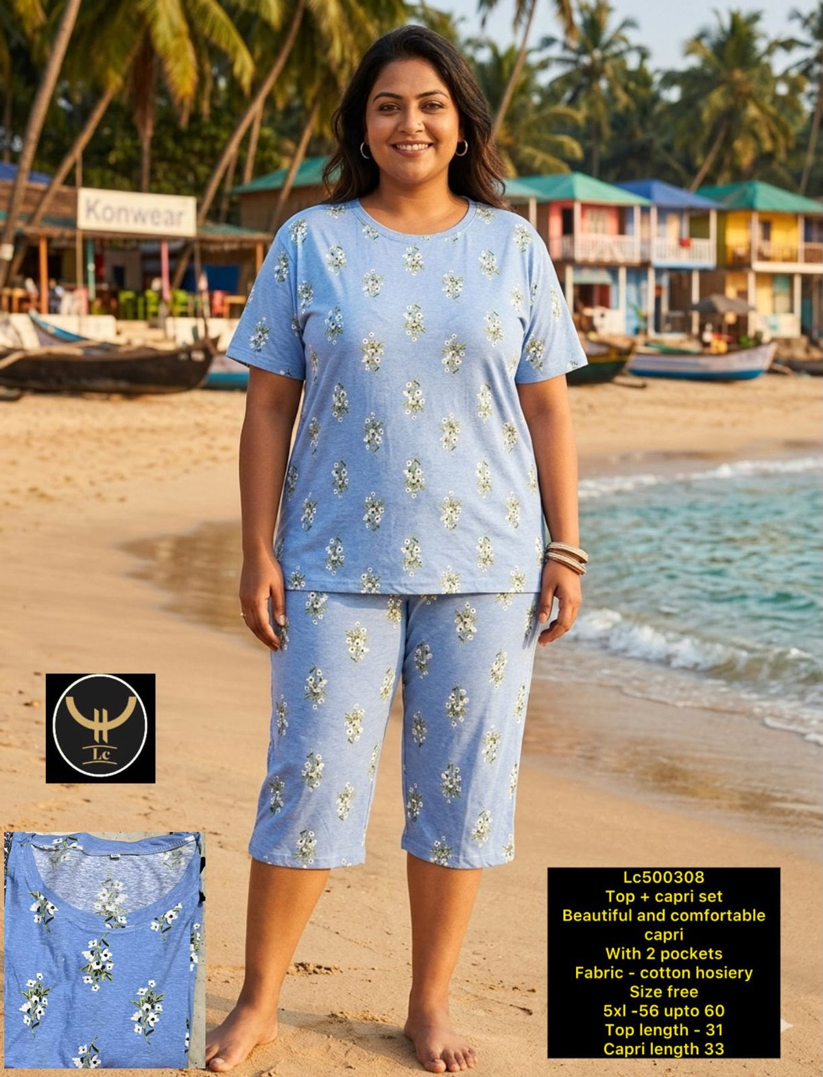 Women's Plus Size Printed Top & Capri Set