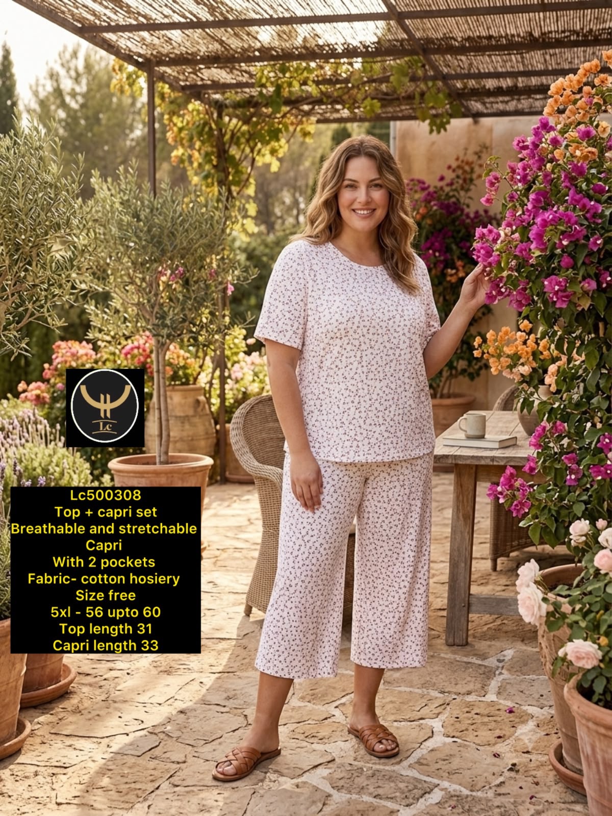 Women's Plus Size Printed Top & Capri Set