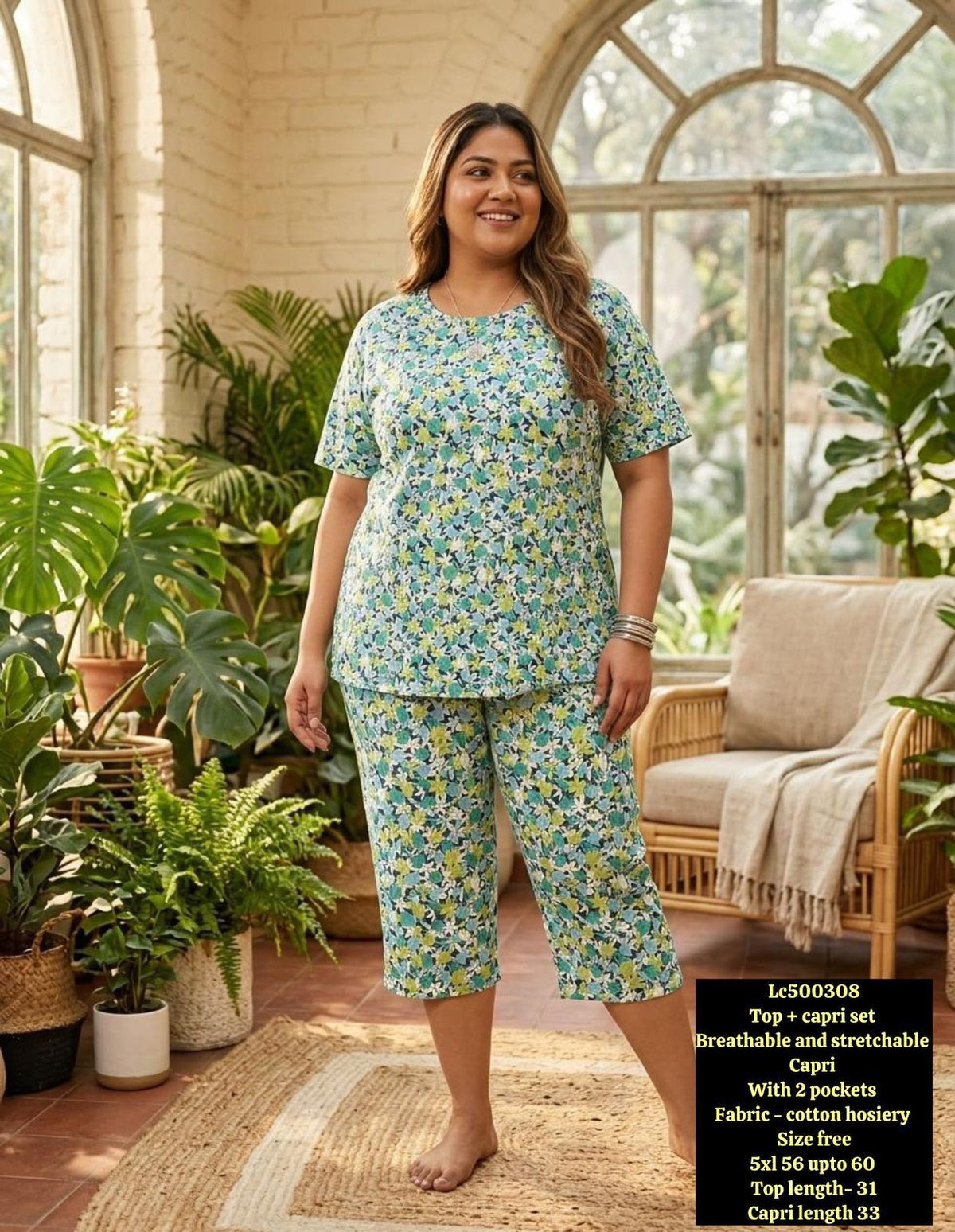 Women's Plus Size Printed Top & Capri Set