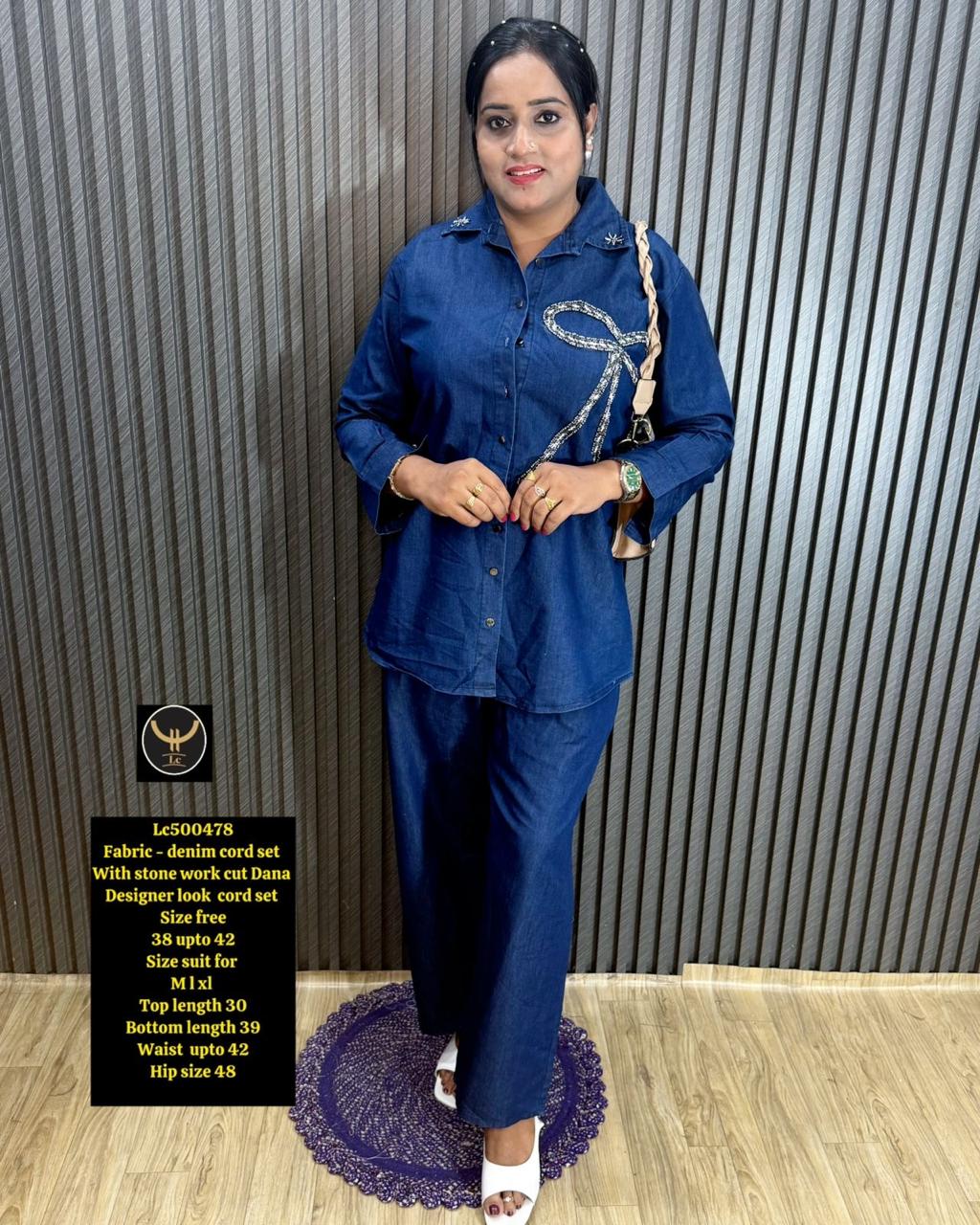 Festive Wear Handcrafted Cutdana & Stone Work Indo-Western DenimCord Set