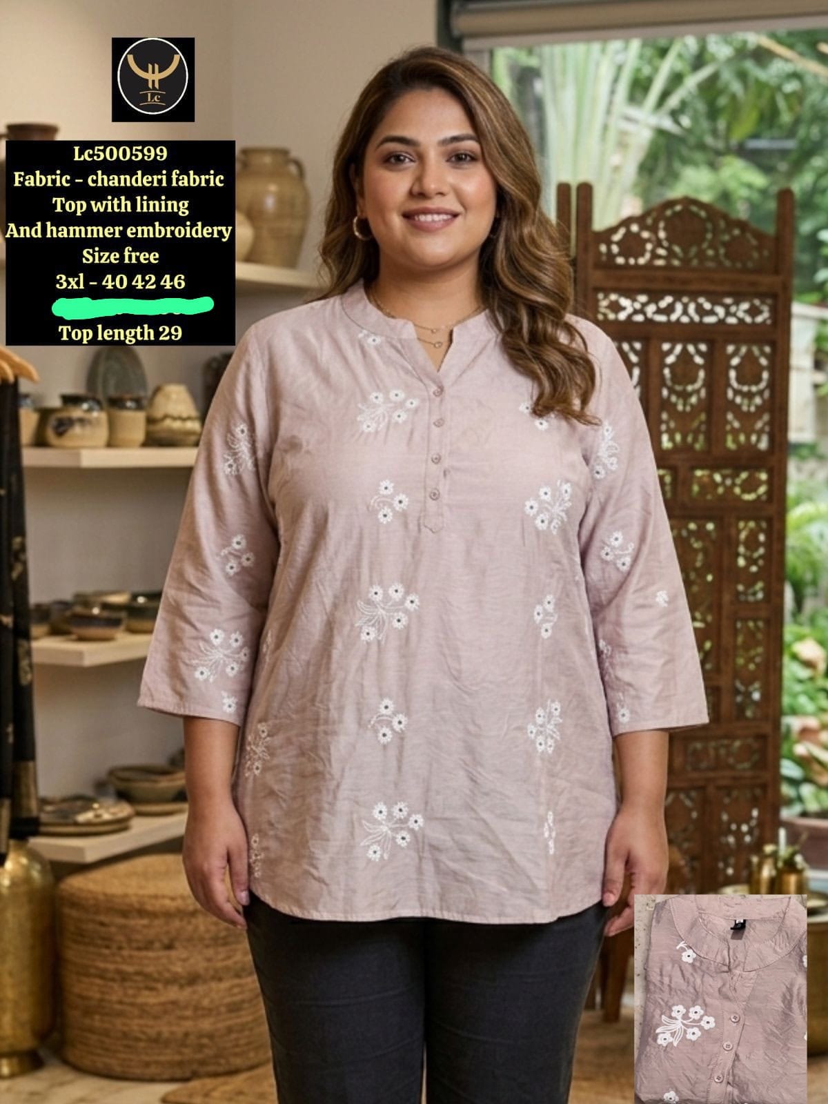 Plus Size Ethnic Embroidered Chanderi Short Kurti / Tunic